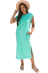 Clearly Aqua Mineral Wash Pocketed T-shirt Long Dress T Shirt Dresses JT's Designer Fashion