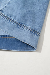Beau Blue Short Sleeve Collared Patched Pocket Denim Mini Dress Mini Dresses JT's Designer Fashion