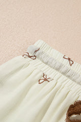 White Bow Print Lace Drawstring Casual Shorts Casual Shorts JT's Designer Fashion