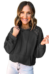 Black Solid Color Rivet Stud Raglan Sleeve Hoodie with Pocket Sweatshirts & Hoodies JT's Designer Fashion