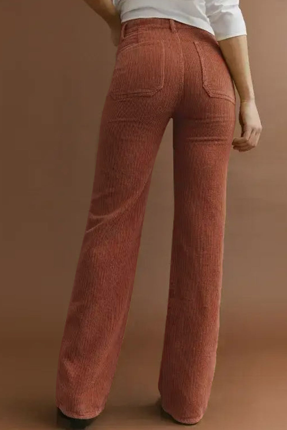 Brown High Waist Square Pockets Corduroy Pants Pants & Culotte JT's Designer Fashion