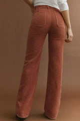 Brown High Waist Square Pockets Corduroy Pants Pants & Culotte JT's Designer Fashion