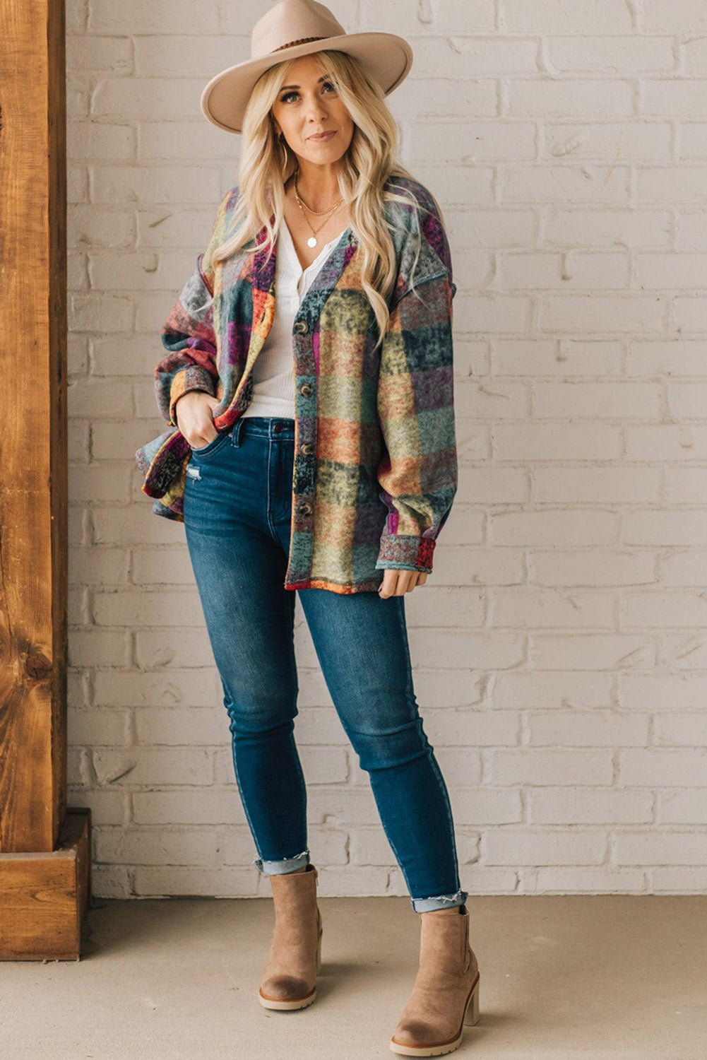 Multicolor Brushed Checked Western Buttoned Jacket Jackets JT's Designer Fashion
