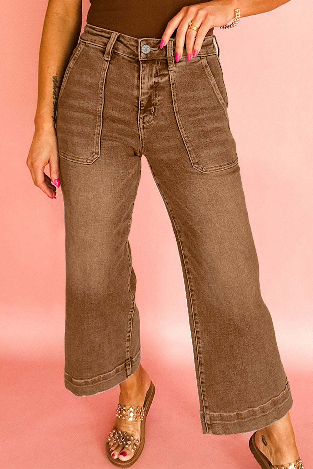 Breen Cropped High Rise Wide Leg Jeans Jeans JT's Designer Fashion