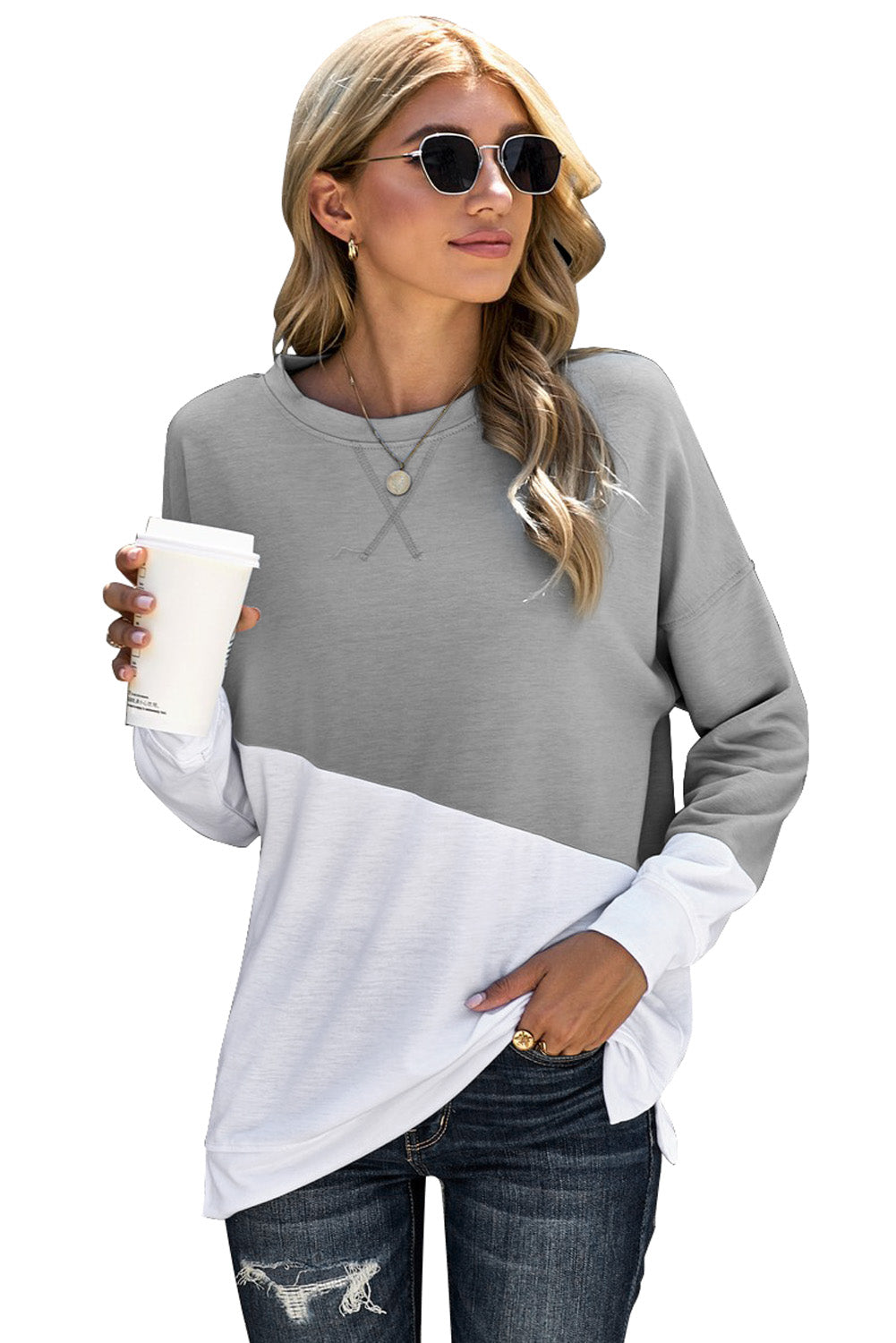 Patchwork Dropped Shoulder Sweatshirt Sweatshirts & Hoodies JT's Designer Fashion