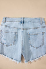 Beau Blue High Rise Distressed Raw Hem Denim Shorts Denim Shorts JT's Designer Fashion