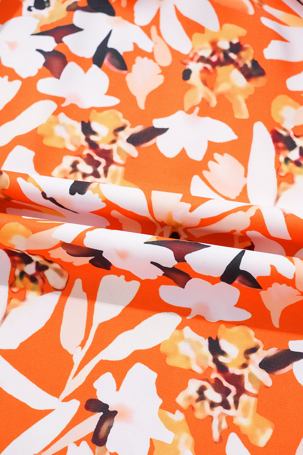 Orange Floral Print Split V Neck Bubble Sleeve Plus Size Midi Dress Plus Size Midi Dresses JT's Designer Fashion