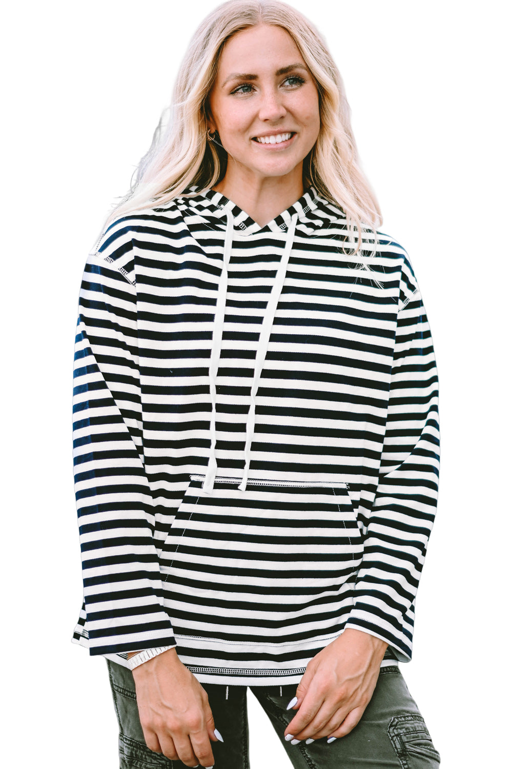 Stripe Kangaroo Pocket Drawstring Hoodie Sweatshirts & Hoodies JT's Designer Fashion
