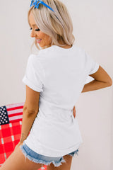 White USA Flag Bow Knot Patched Crew Neck T Shirt Graphic Tees JT's Designer Fashion