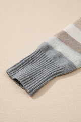 Gray Stripe Color Block Ribbed Edge Round Neck Sweater Sweaters JT's Designer Fashion