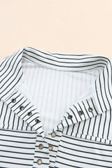 White Striped Thumbhole Drop Shoulder V Neck Top Long Sleeve Tops JT's Designer Fashion