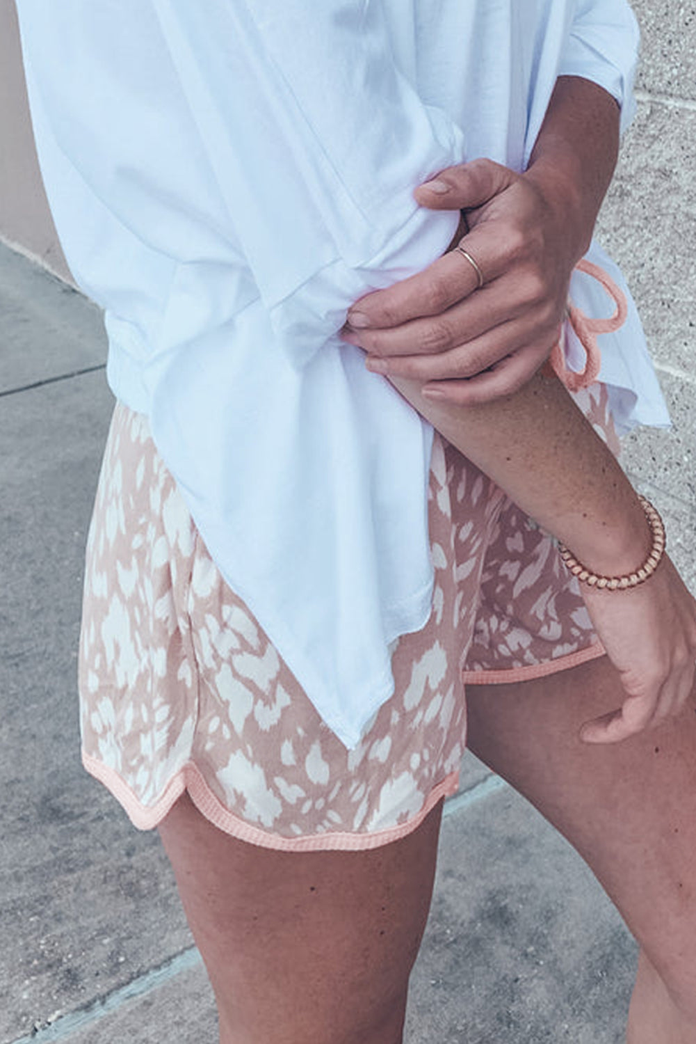 Khaki Classic Leopard Arched Hem Elastic Waist Casual Shorts Casual Shorts JT's Designer Fashion