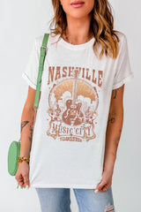 White Vintage NASHVILLE Music City Crewneck Graphic T Shirt Graphic Tees JT's Designer Fashion