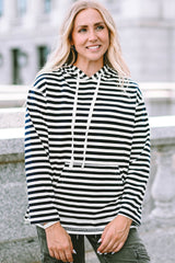 Stripe Kangaroo Pocket Drawstring Hoodie Sweatshirts & Hoodies JT's Designer Fashion