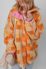 Orange Checkered Sherpa Hooded Jacket Orange 100%Polyester Jackets JT's Designer Fashion