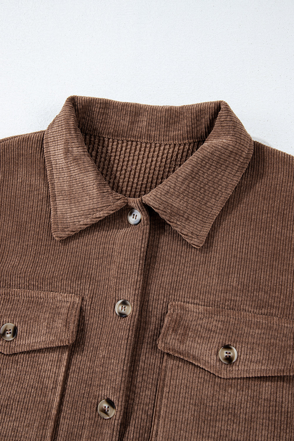 Chestnut Corduroy Flap Pocket Button Up Shacket Jackets JT's Designer Fashion