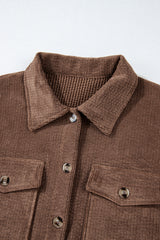 Chestnut Corduroy Flap Pocket Button Up Shacket Jackets JT's Designer Fashion
