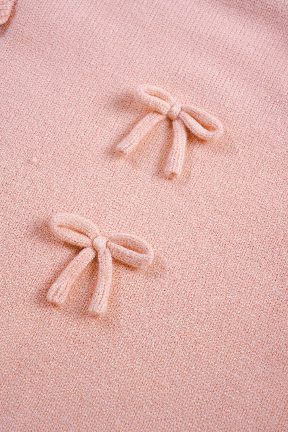 Light Pink Ruffled Bowknot Ribbed Trim Long Sleeve Sweater Sweaters JT's Designer Fashion