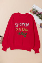 Racing Red Sparkle All The Way Tinsel Crew Neck Plus Size Sweater Plus Size Sweaters & Cardigans JT's Designer Fashion