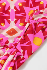 Strawberry Pink Geo Print V-neck Long Dress Maxi Dresses JT's Designer Fashion