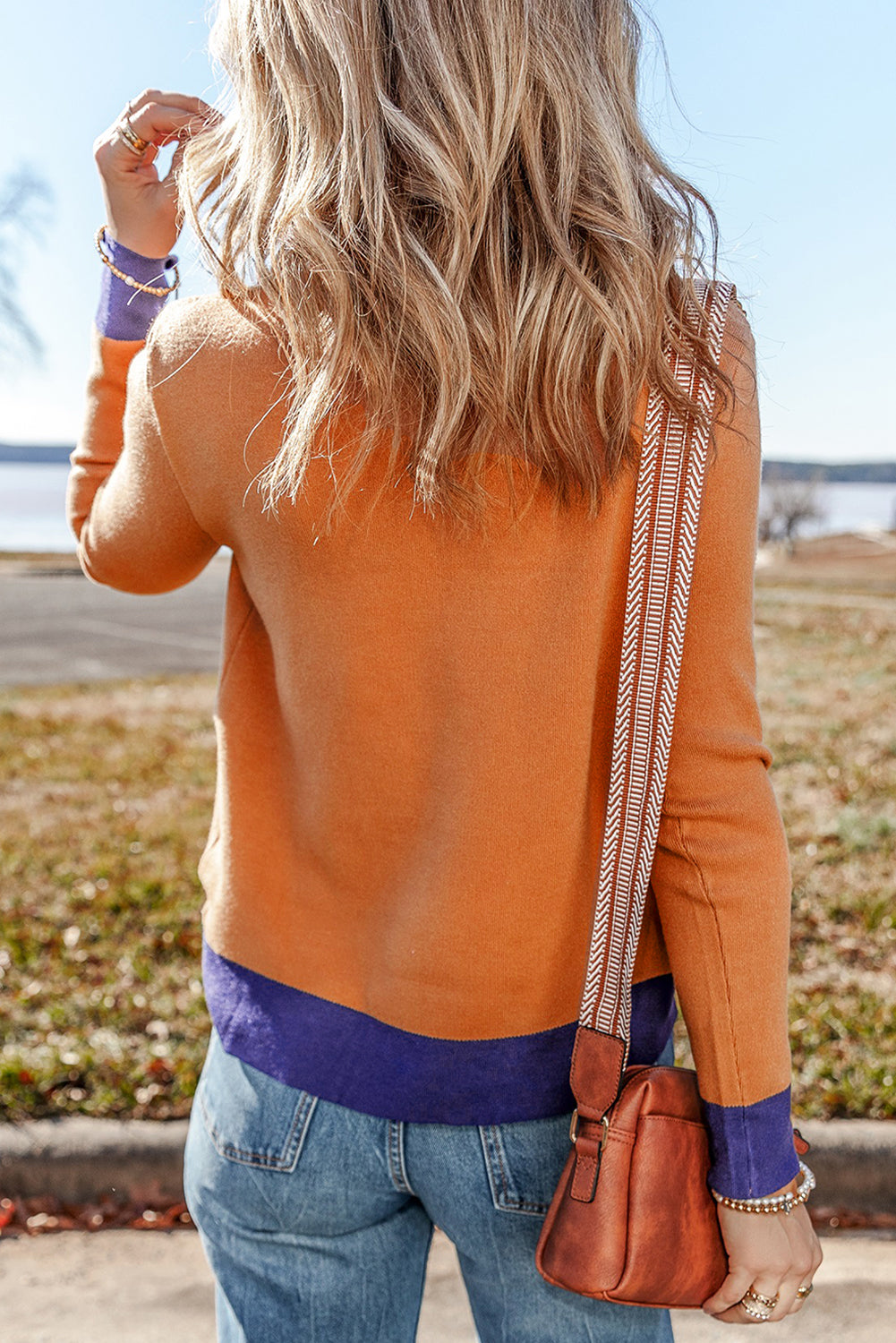 Straw Yellow Color Contrast Edge Mock Neck Slim Fit Sweater Sweaters JT's Designer Fashion