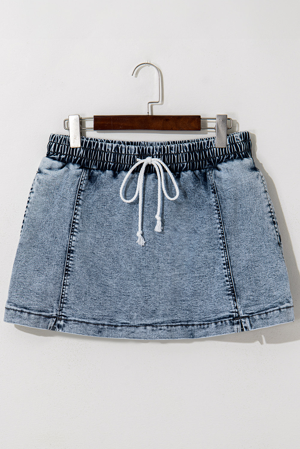Dusk Blue Drawstring High Waist Pocketed Denim Shorts Bottoms JT's Designer Fashion