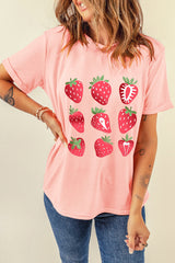 Pink Strawberry Fruit Pattern Graphic Tee Graphic Tees JT's Designer Fashion