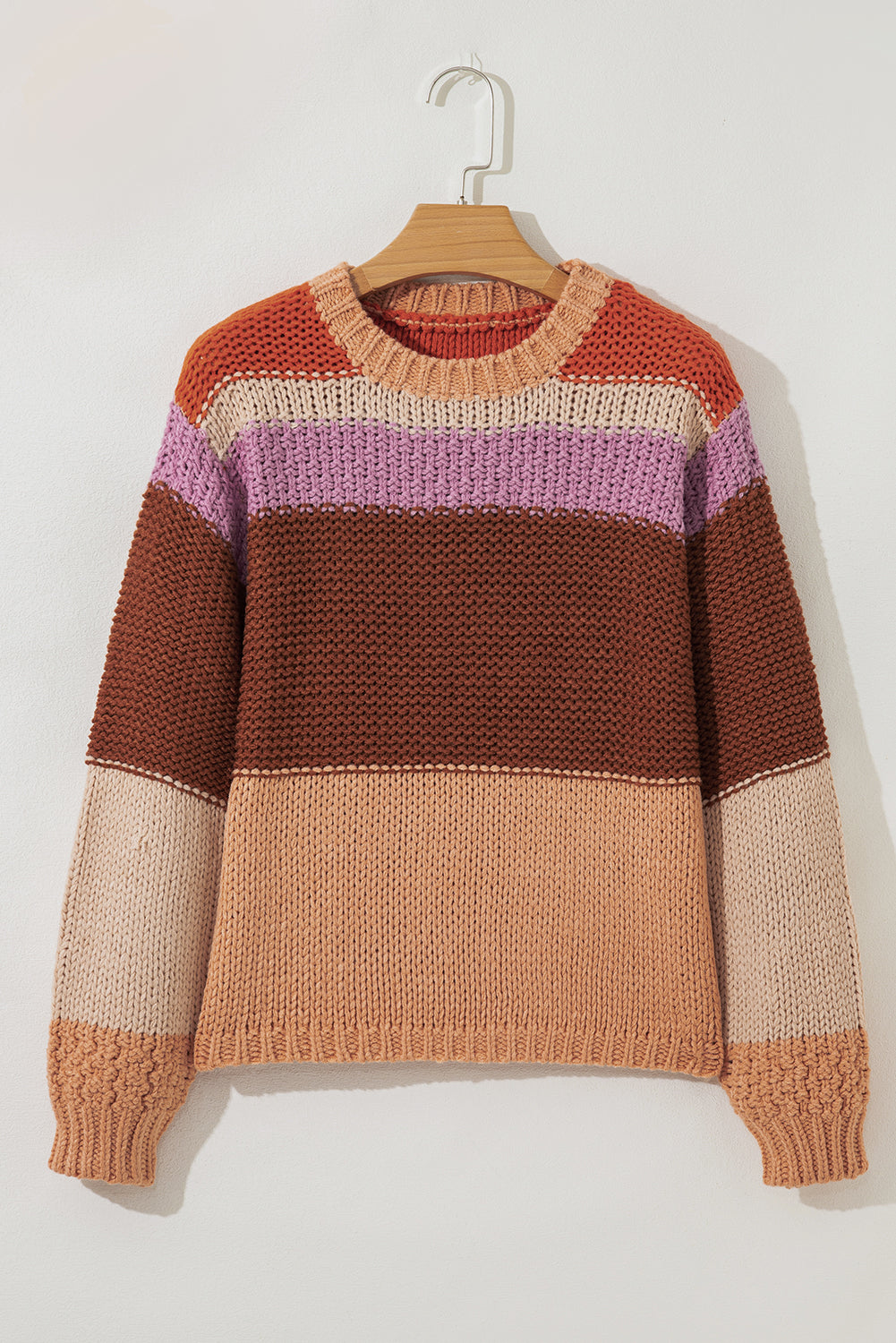 Multicolour Cropped Colorblock Drop Shoulder Knitted Sweater Sweaters JT's Designer Fashion