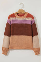 Multicolour Cropped Colorblock Drop Shoulder Knitted Sweater Sweaters JT's Designer Fashion