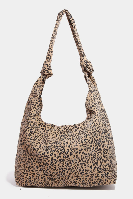 Fame Leopard Knotted Strap Shoulder Bag Camel One Size Shoulder Bags JT's Designer Fashion