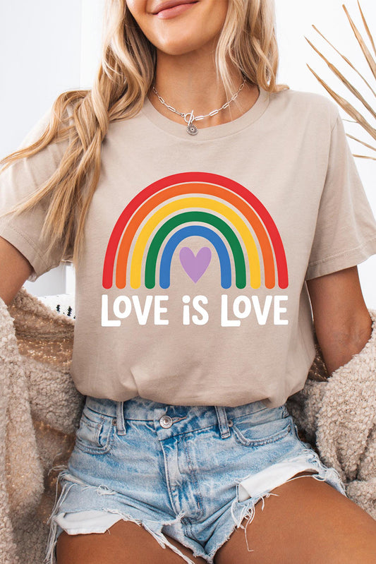 Khaki Love is Love Rainbow Heart Printed Cotton Blend T Shirt Graphic Tees JT's Designer Fashion