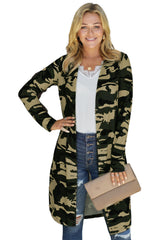 Green Camo Print Long Cardigan Sweaters & Cardigans JT's Designer Fashion