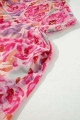 Pink Abstract Floral Print Shirred One Shoulder Maxi Dress Floral Dresses JT's Designer Fashion