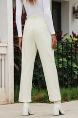 Beige Corduroy High Waist Straight Leg Pants Pants & Culotte JT's Designer Fashion