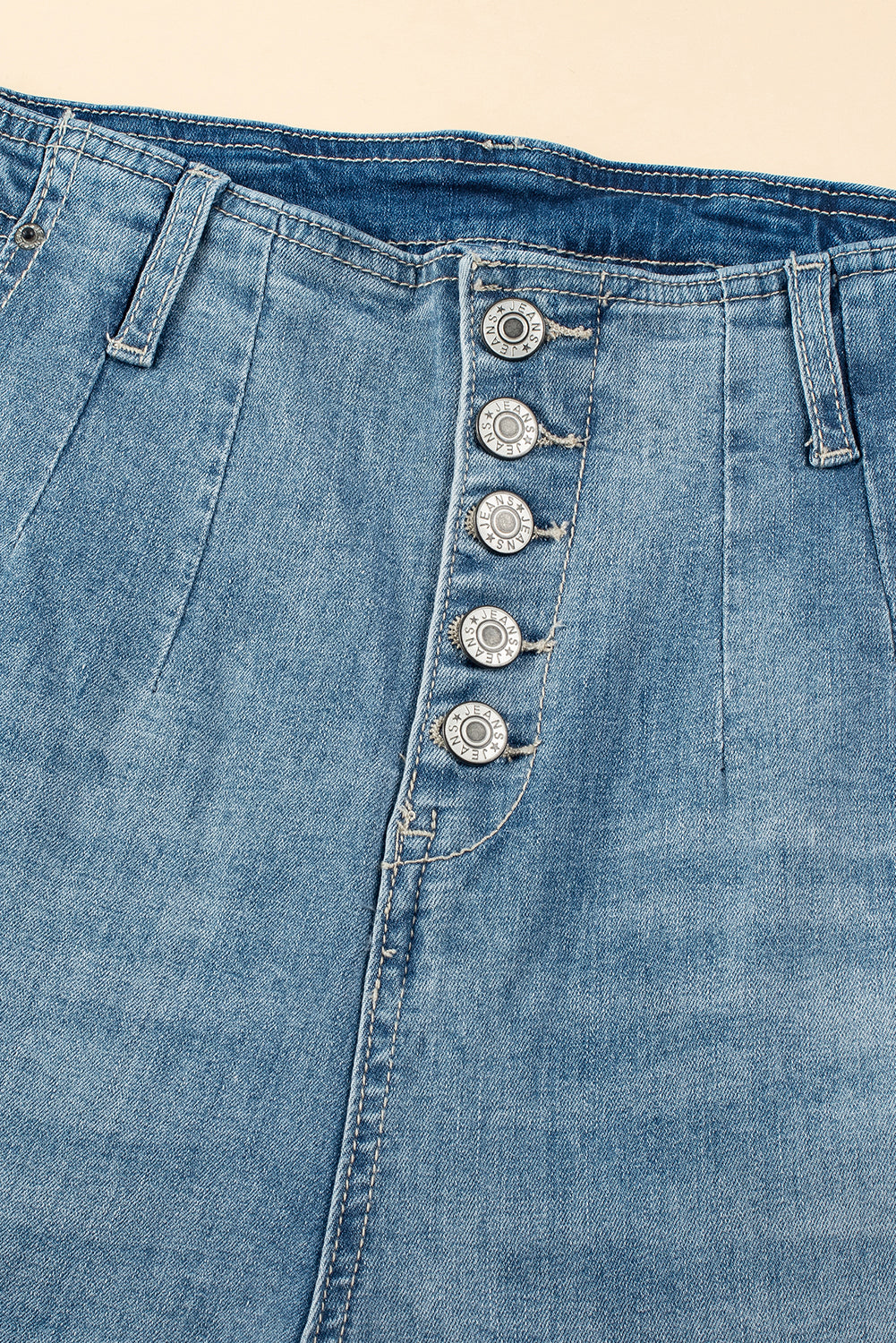 Dusk Blue Multi Buttons Medium Wash Straight Loose Leg Jeans Jeans JT's Designer Fashion