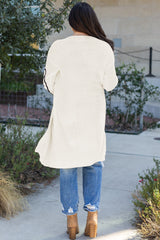 Beige Flower Embroidered Drop Shoulder Open Front Duster Cardigan Cardigans JT's Designer Fashion