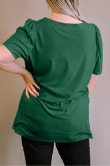 Green Plus Size Square Neck Ruched Shoulder Short Sleeve Top Plus Size Tops & Tees JT's Designer Fashion