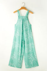 Moonlight Jade Printed Bib Wide Leg Overalls Jumpsuits & Rompers JT's Designer Fashion