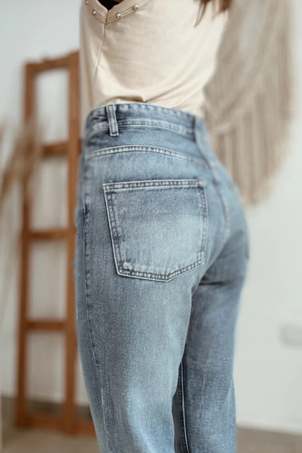 Beau Blue Slightly Distressed Ankle-length Straight Jeans Jeans JT's Designer Fashion