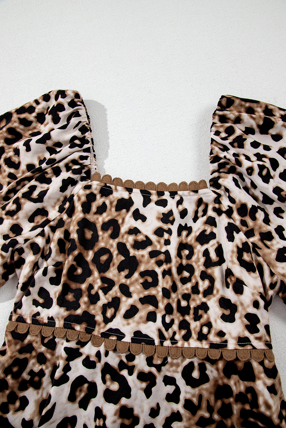 Brown Leopard Print Bubble Sleeve Square Neck Long Dress Maxi Dresses JT's Designer Fashion