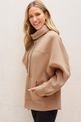 Light French Beige Drawstring Turtleneck Dolman Sleeve Sweatshirt Sweatshirts & Hoodies JT's Designer Fashion