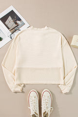 Apricot Corded Texture Lantern Sleeve Buttons Henley Sweatshirt Sweatshirts & Hoodies JT's Designer Fashion
