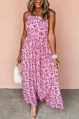 Pink Floral Cutout Back Empire Waist Sleeveless Long Dress Maxi Dresses JT's Designer Fashion