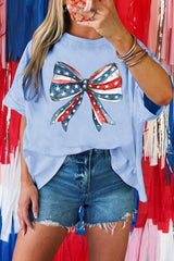 Myosotis July 4th Stars and Striped Bow Print Oversize Tee Graphic Tees JT's Designer Fashion