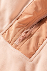 Light French Beige Colorblock Patchwork Half Zip Oversized Sherpa Hoodie Sweatshirts & Hoodies JT's Designer Fashion