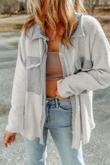 Gray Contrast Flap Pockets Relaxed Shacket Jackets JT's Designer Fashion