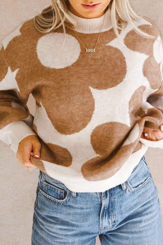 Khaki Big Flower Pattern Drop Shoulder Sweater Khaki 50%Viscose+28%Polyester+22%Polyamide Sweaters JT's Designer Fashion