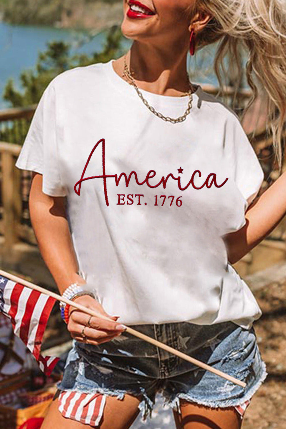White America EST.1776 Embroidered Graphic Tee Graphic Tees JT's Designer Fashion