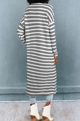 Black Stripe Print Open Front Duster Cardigan Cardigans JT's Designer Fashion