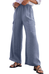 Dark Grey Drawstring Frilled Waist Wide Leg Utility Trousers Pants & Culotte JT's Designer Fashion